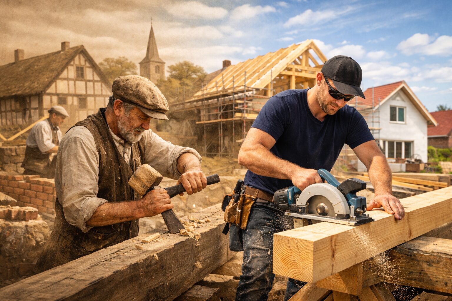 Fra håndkraft til moderne byggeri – historien om tømrer- og murerfaget i Jylland